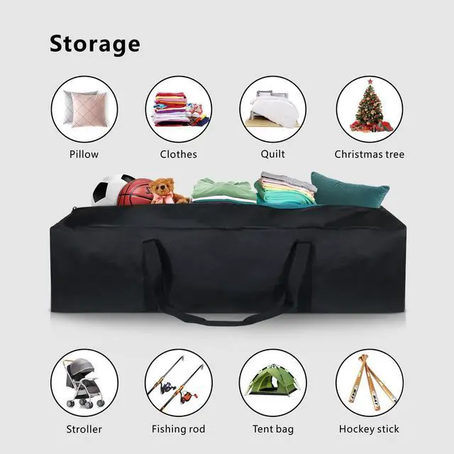 Alt view image 4 of 7 - 1-Pack 46 Inch Extra Large Zippered Duffel Bag for Travel Camping Sports Equipment Storage, Waterproof Foldable Luggage Bag with Padded Handles (Black)