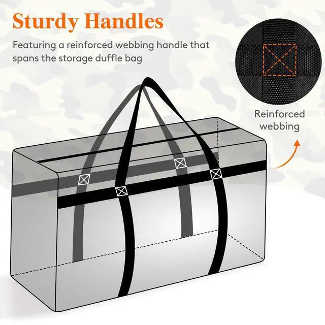 Alt view image 3 of 7 - 120L Extra Large Storage Duffle Bag for Traveling, Foldable Moving Bags with Zippers and Handles, Heavy Duty Storage Bags Big Totes for Travel, Camping, Storage Bins with Lids for Luggage