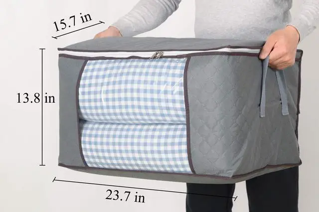 Alt view image 2 of 7 - 3Pcs Zippered Storage Bag for Closet King Comforter, pillow, quilt, bedding, Clothes, Blanket Organizers with Large Clear Window & Carry Handles Space Saver