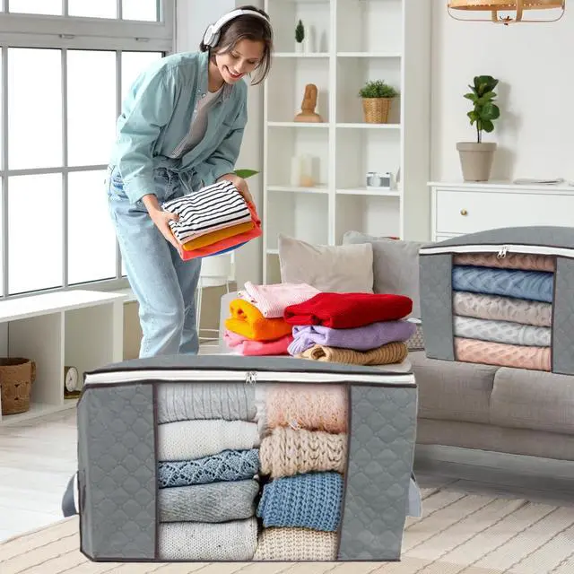 Alt view image 4 of 7 - 3Pcs Zippered Storage Bag for Closet King Comforter, pillow, quilt, bedding, Clothes, Blanket Organizers with Large Clear Window & Carry Handles Space Saver