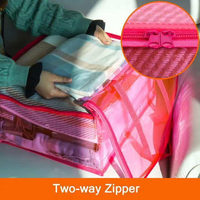 Alt view image 5 of 6 - Pink 40L Clear Clothes Storage Bag with Zipper 3 Pack Colorful Clothes Organizer Vinyl Storage Bag for Comforter, Blanket, Bedding, Duvet, Transparent Moving Totes