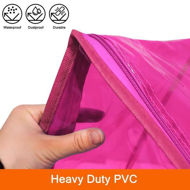 Alt view image 3 of 6 - Pink 40L Clear Clothes Storage Bag with Zipper 3 Pack Colorful Clothes Organizer Vinyl Storage Bag for Comforter, Blanket, Bedding, Duvet, Transparent Moving Totes