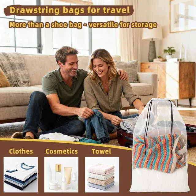 Alt view image 6 of 7 - 100 Pack Clear Shoe Bags for Travel, 12"x18" Large Travel Shoe Bags for Storage and Packing, Waterproof Drawstring Shoe Bag for Traveling, Bulk Travel Essentials for Men and Women