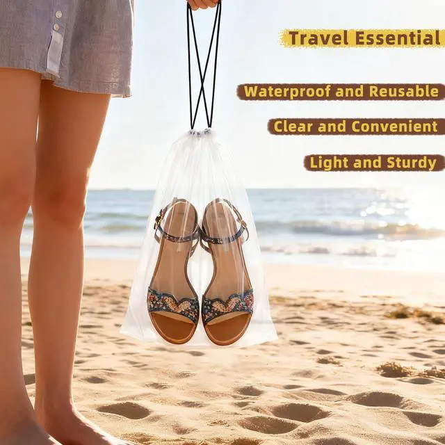 Alt view image 7 of 7 - 100 Pack Clear Shoe Bags for Travel, 12"x18" Large Travel Shoe Bags for Storage and Packing, Waterproof Drawstring Shoe Bag for Traveling, Bulk Travel Essentials for Men and Women