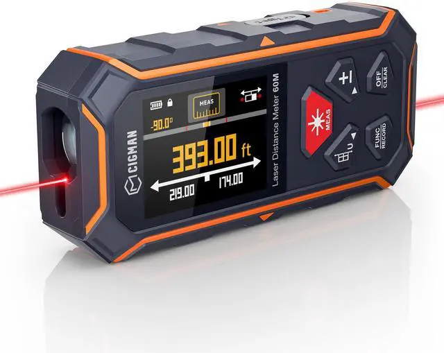 Main image of Dual Laser Measuring Tool, CIGMAN 393Ft Bilateral Laser Measurement Tool Color Backlit LCD Display, Rechargeable Laser Measure with 6 Units Ft/in/M, Angle Sensor, Multiple Measure Mode, Magnetic Back