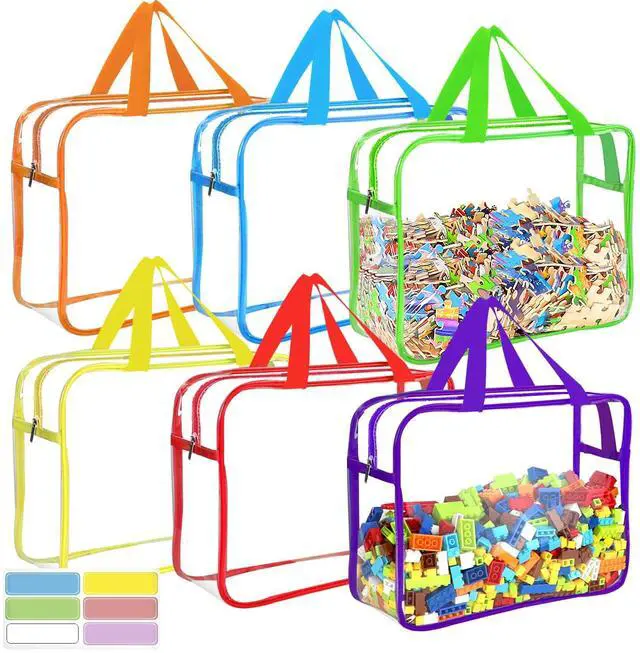 Main image of 6 Packs Large Toy Storage Bags with Labels, Reusable Clear PVC Board Game Storage, Travel Waterproof Organizer Bags with Zipper for Building Blocks, Puzzle, Kids Books6 Colors