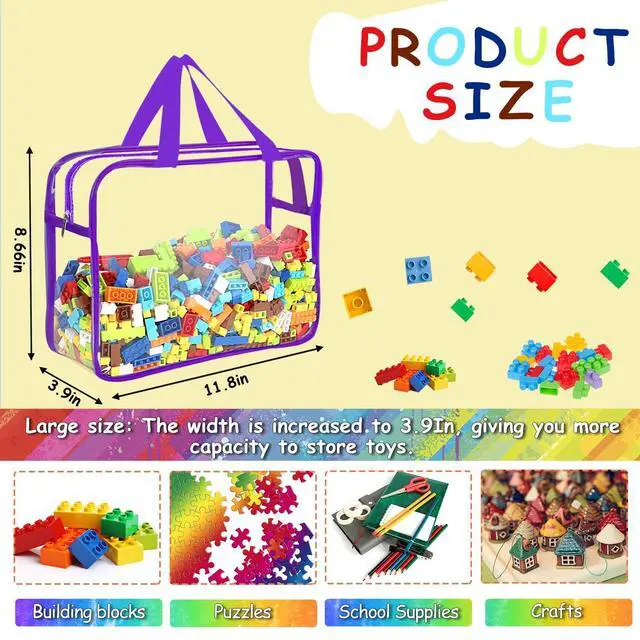 Alt view image 2 of 7 - 6 Packs Large Toy Storage Bags with Labels, Reusable Clear PVC Board Game Storage, Travel Waterproof Organizer Bags with Zipper for Building Blocks, Puzzle, Kids Books6 Colors