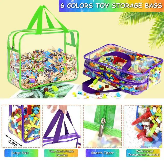Alt view image 3 of 7 - 6 Packs Large Toy Storage Bags with Labels, Reusable Clear PVC Board Game Storage, Travel Waterproof Organizer Bags with Zipper for Building Blocks, Puzzle, Kids Books6 Colors