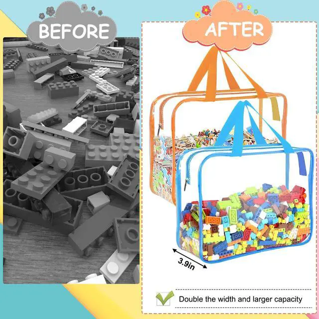 Alt view image 5 of 7 - 6 Packs Large Toy Storage Bags with Labels, Reusable Clear PVC Board Game Storage, Travel Waterproof Organizer Bags with Zipper for Building Blocks, Puzzle, Kids Books6 Colors