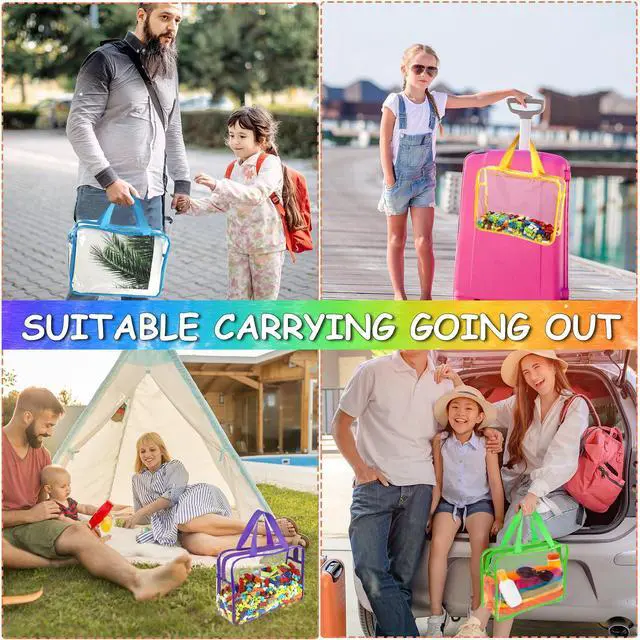 Alt view image 7 of 7 - 6 Packs Large Toy Storage Bags with Labels, Reusable Clear PVC Board Game Storage, Travel Waterproof Organizer Bags with Zipper for Building Blocks, Puzzle, Kids Books6 Colors
