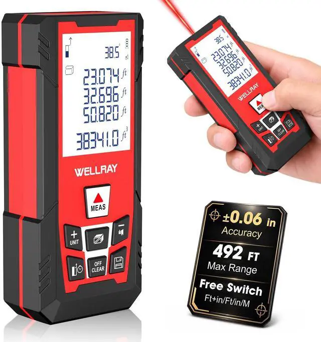 Main image of Laser Measuring Tool, 492Ft/150M Laser Measure Tool with ±1/25" Accuracy, IP54 Laser Distance Meters with Multiple Measurement Mode for Architect Contractor, Laser Measurement Tool for Father Husband
