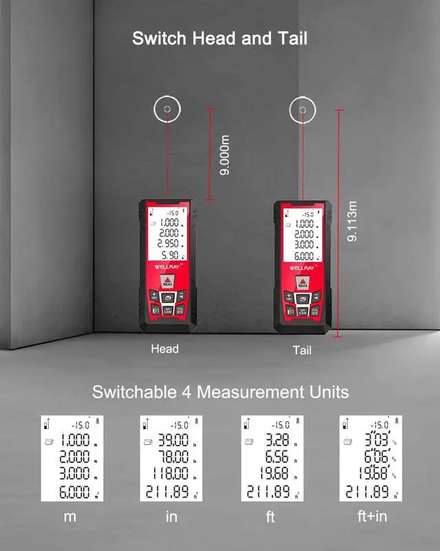 Alt view image 6 of 7 - Laser Measuring Tool, 492Ft/150M Laser Measure Tool with ±1/25" Accuracy, IP54 Laser Distance Meters with Multiple Measurement Mode for Architect Contractor, Laser Measurement Tool for Father Husband