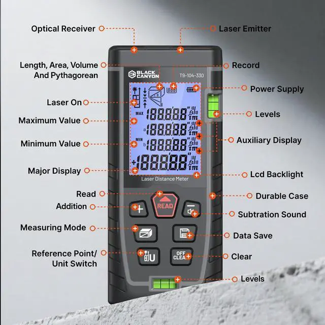 Alt view image 4 of 7 - Laser Measuring Tool, 165ft High Accuracy ±1/16" (±2mm) Laser Measure with Multi-Mode, Self-Calibration, Backlight & 99 Memory, AAA Battery Operated for Indoor/Outdoor Use