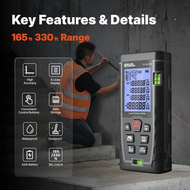 Alt view image 3 of 7 - Laser Measuring Tool, 165ft High Accuracy ±1/16" (±2mm) Laser Measure with Multi-Mode, Self-Calibration, Backlight & 99 Memory, AAA Battery Operated for Indoor/Outdoor Use