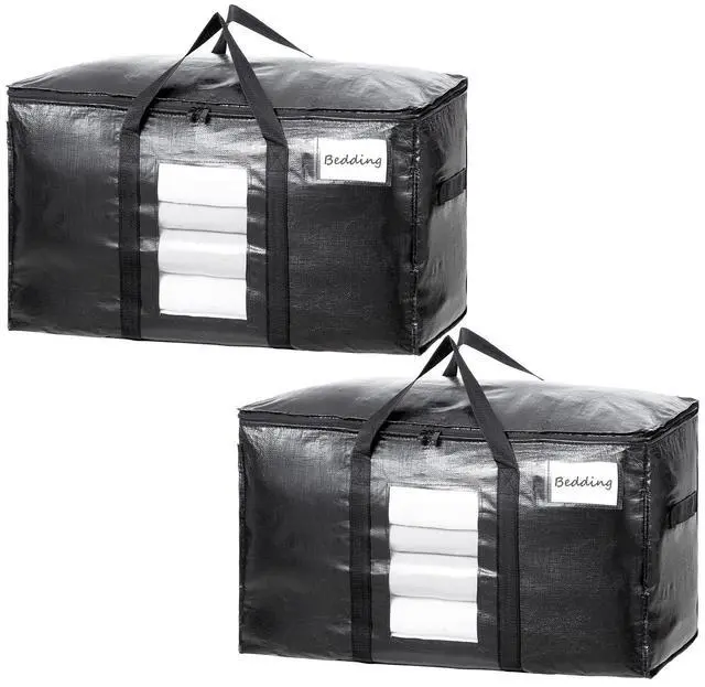 Main image of Extra Large Moving Bags, 2 Pack Black Heavy Duty Totes For Storage with Visible Window, Wrap Around Handles, Storage Bags for Space Saving, Alternative to Moving Boxes