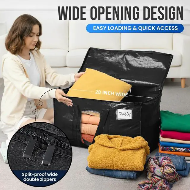 Alt view image 4 of 7 - Extra Large Moving Bags, 2 Pack Black Heavy Duty Totes For Storage with Visible Window, Wrap Around Handles, Storage Bags for Space Saving, Alternative to Moving Boxes