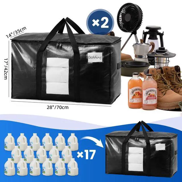 Alt view image 6 of 7 - Extra Large Moving Bags, 2 Pack Black Heavy Duty Totes For Storage with Visible Window, Wrap Around Handles, Storage Bags for Space Saving, Alternative to Moving Boxes