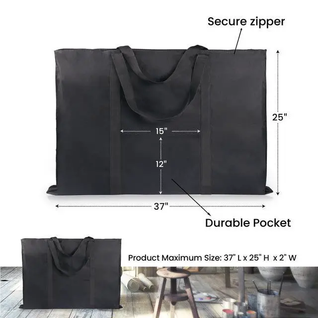 Alt view image 2 of 7 - Dacron Light Weight Art Portfolio Tote Bag, 25'' x 37'' for 24'' x36'' Black Carrying Storage Case For Poster, Sketching, and Drawing