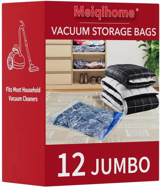 Main image of Vacuum Storage Bags, Space Saver Sealer Bags,Vacuum seal bags for clothing, Pillows, Comforters, Blankets, Bedding,Travel,12 Jumbo
