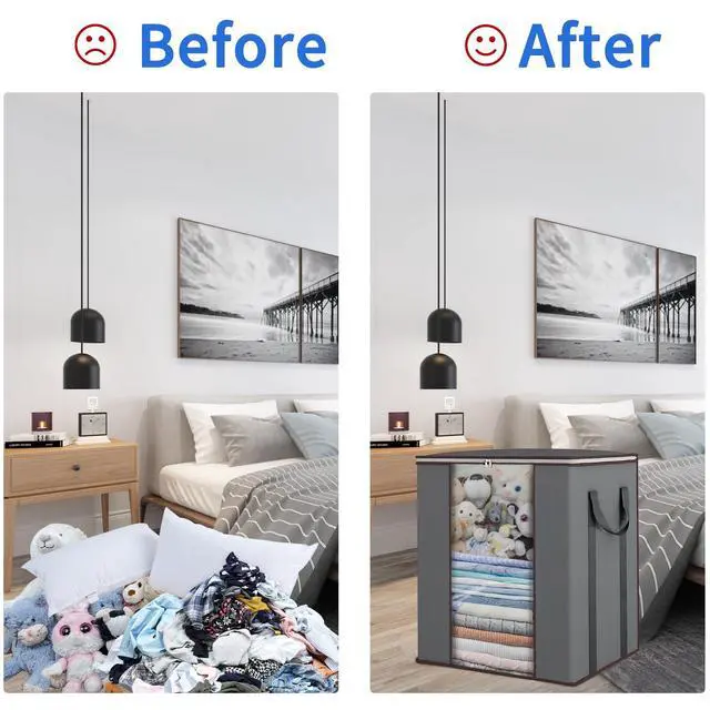 Alt view image 5 of 7 - Extra Large Blanket Storage Bags 120L 2 Pack Comforter Storage Bags with Reinforced Handles Breathable Clothes Storage Containers for King Comforter Bedding Pillow Sheet Grey