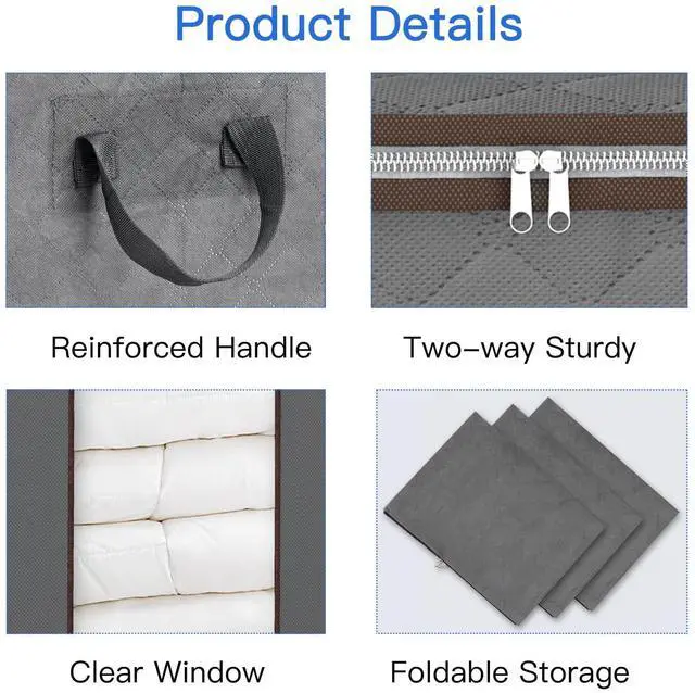 Alt view image 7 of 7 - Extra Large Blanket Storage Bags 120L 2 Pack Comforter Storage Bags with Reinforced Handles Breathable Clothes Storage Containers for King Comforter Bedding Pillow Sheet Grey