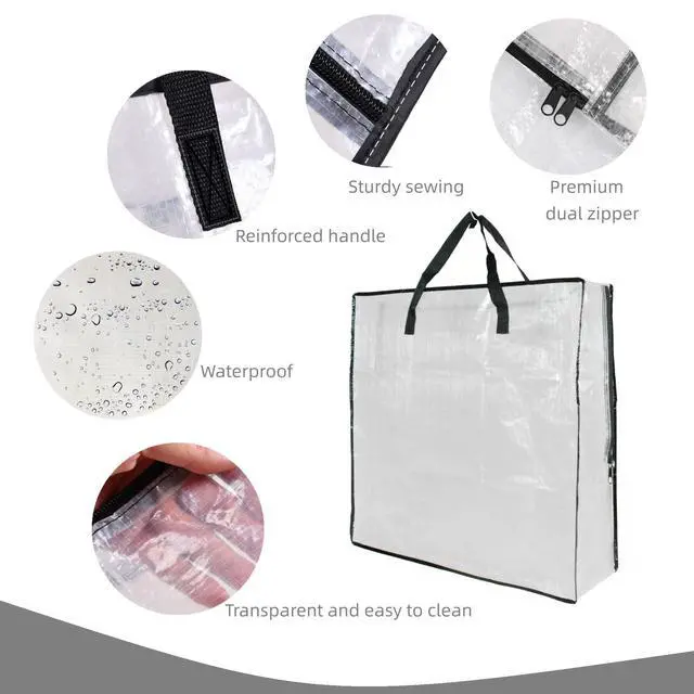 Alt view image 3 of 7 - 5 Pack Moving Bags, Wreath Storage Bag, Garland Container, Clear Storage Bags with Handles and Zippers Moving Bag for College Carrying, Bedding, Toys Organizer, Under the Bed Storage