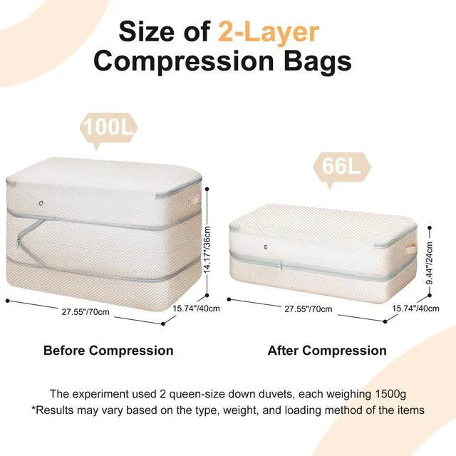 Alt view image 2 of 7 - Comforter Storage Bag - Large Capacity Bedding Storage Bags Ultra Space Saving Self Compression Organizer, Washable Compression Bags for Storage Comforter Blanket Duvet Pillow, 2-Pack, Beige