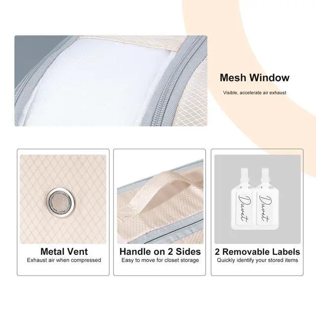 Alt view image 6 of 7 - Comforter Storage Bag - Large Capacity Bedding Storage Bags Ultra Space Saving Self Compression Organizer, Washable Compression Bags for Storage Comforter Blanket Duvet Pillow, 2-Pack, Beige
