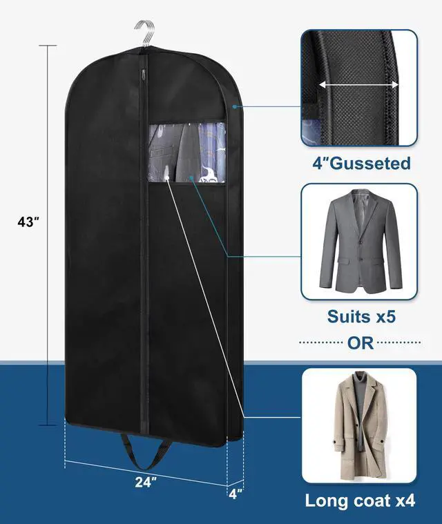 Alt view image 2 of 7 - 43" Suit Bags for Closet Storage and Travel, Gusseted Hanging Garment Bags for Men Suit Cover With Handles for Clothes, Coats, Jackets, Shirts3 Packs