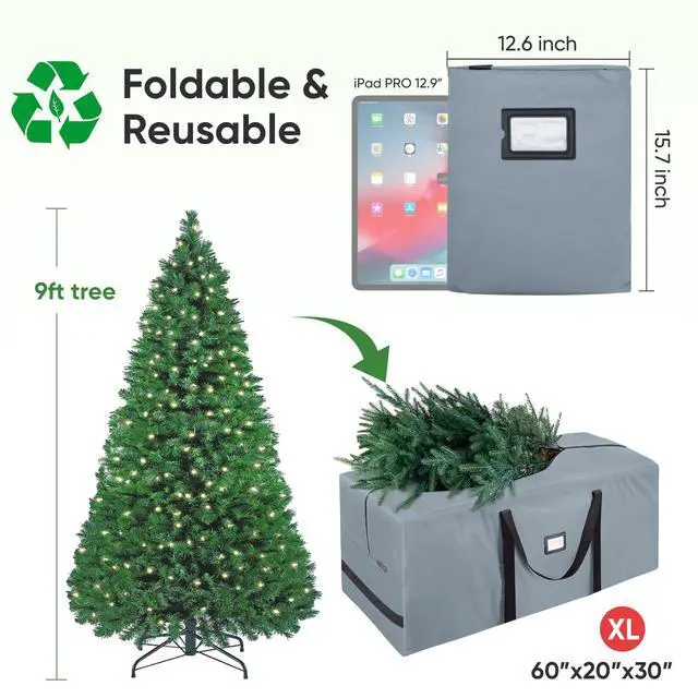 Alt view image 2 of 7 - 9 ft Christmas Tree Storage Bag, Heavy Duty 900D Oxford Fabric with Reinforced Handles and Dual Zippers Wide Opening, Extra Large Storage Container for Trees (Grey)