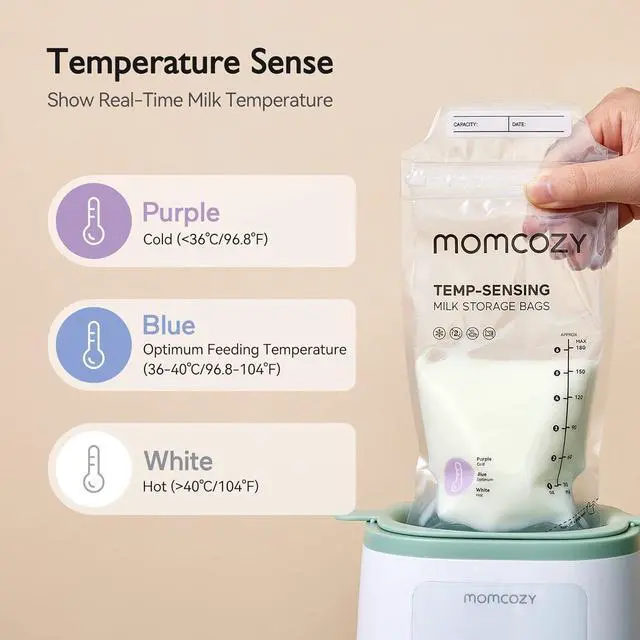 Alt view image 2 of 7 - Breastmilk Storing Bags, Temp-Sensing Discoloration Milk Storing Bags for Breastfeeding, Disposable Milk Storage Bag with 6 Ounce Self Standing, No-Leak Milk Freezer Storage Pouches, 200pcs