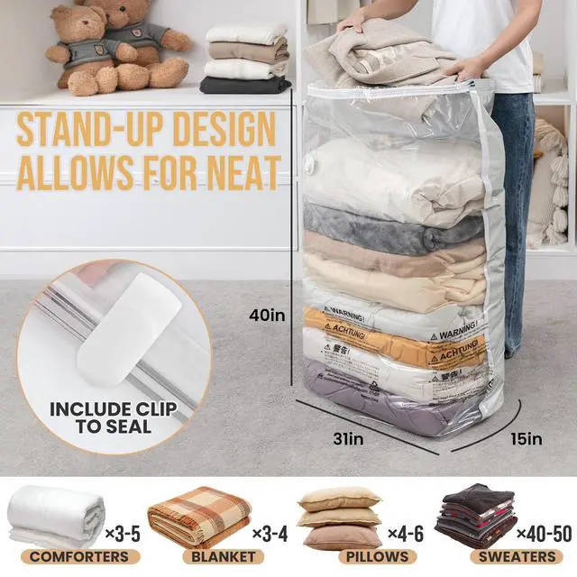 Alt view image 2 of 7 - Vacuum Storage Bags 4 Pack, Jumbo Cube (31x40x15 Inch), Extra Large Vacuum Seal Bags for Clothing, Comforters, Blankets, Pillow, Bedding, Sweater, No Pump Compression Cube, Cream