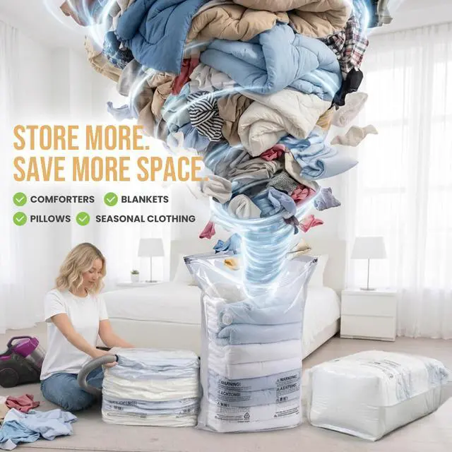 Alt view image 7 of 7 - Vacuum Storage Bags 4 Pack, Jumbo Cube (31x40x15 Inch), Extra Large Vacuum Seal Bags for Clothing, Comforters, Blankets, Pillow, Bedding, Sweater, No Pump Compression Cube, Cream