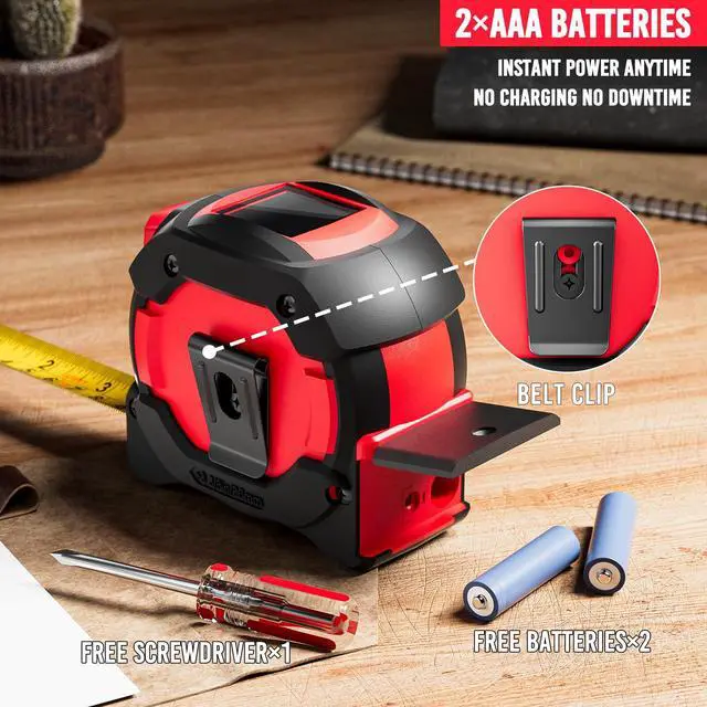 Alt view image 6 of 7 - 3-in-1 Laser Tape Measure - 197Ft Digital Measuring Tape with Led Display&16Ft Measuring Tool with Magnetic Hook & Auto Lock - Pythagorean, Area, Volume, Ft/Ft+in/in/M Unit, AAA Battery*2, Red