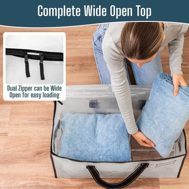 Alt view image 3 of 7 - 4 Pack Heavy Duty Moving Bags, Clear Storage Bags for Clothes and Comforters, College Dorm Essentials Packing Supplies, Foldable Boxes Alternative (Clear, 4 Pack)