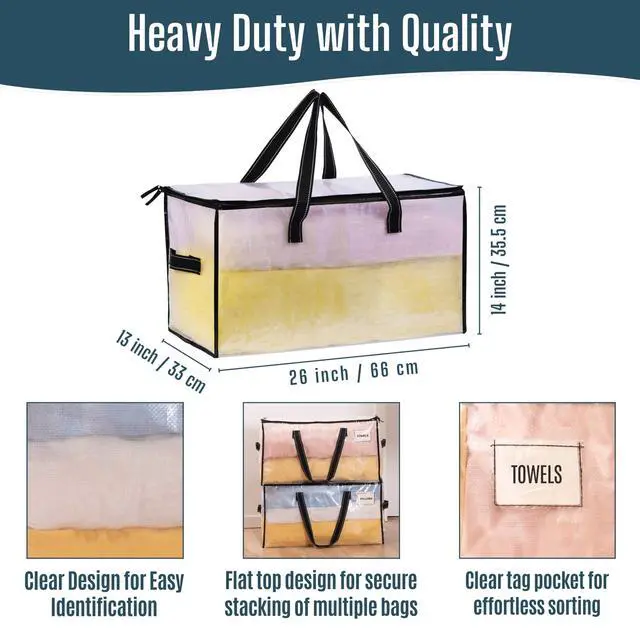 Alt view image 4 of 7 - 4 Pack Heavy Duty Moving Bags, Clear Storage Bags for Clothes and Comforters, College Dorm Essentials Packing Supplies, Foldable Boxes Alternative (Clear, 4 Pack)