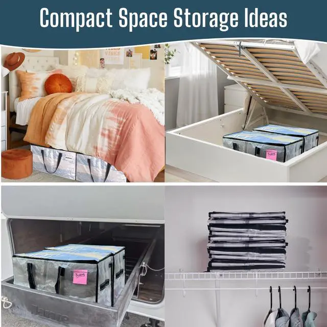 Alt view image 7 of 7 - 4 Pack Heavy Duty Moving Bags, Clear Storage Bags for Clothes and Comforters, College Dorm Essentials Packing Supplies, Foldable Boxes Alternative (Clear, 4 Pack)