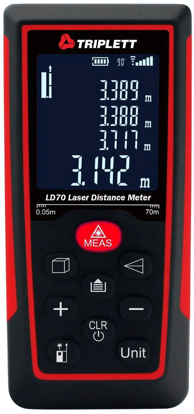 Main image of LD70 2" - 230' Laser Distance Meter with Volume Measurement, Pythagorean Mode, Stakeout Function, and Angle Display