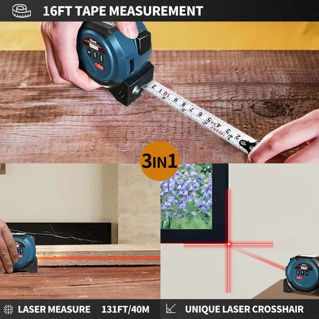 Alt view image 2 of 7 - Laser Tape Measure 3 in 1 Laser Rangefinder Tape Measure with AutoLock