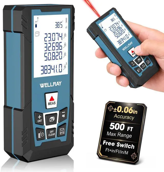 Main image of Laser Measuring Tool, 500FT Laser Measure Tool with ±1/16" Accuracy, IP54 Laser Distance Meters with FT/in Units for Area/Volume, Laser Measurement Tool with Angle Sensor for DIY Home Indoor, Black