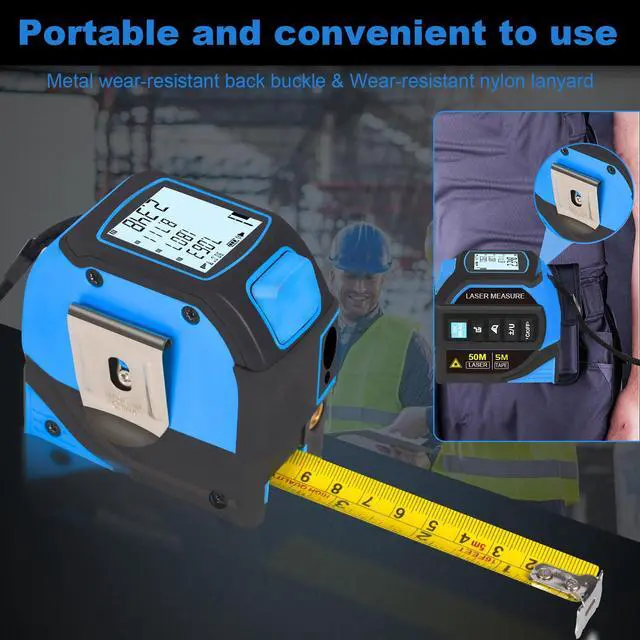 Alt view image 7 of 7 - 4-in-1 Laser Measure Tool - Digital LCD & Self-Locking, 196ft/60m Laser & 16ft/5m Tape, Cross Line & Dual-Axis Angle, Rechargeable for Pros