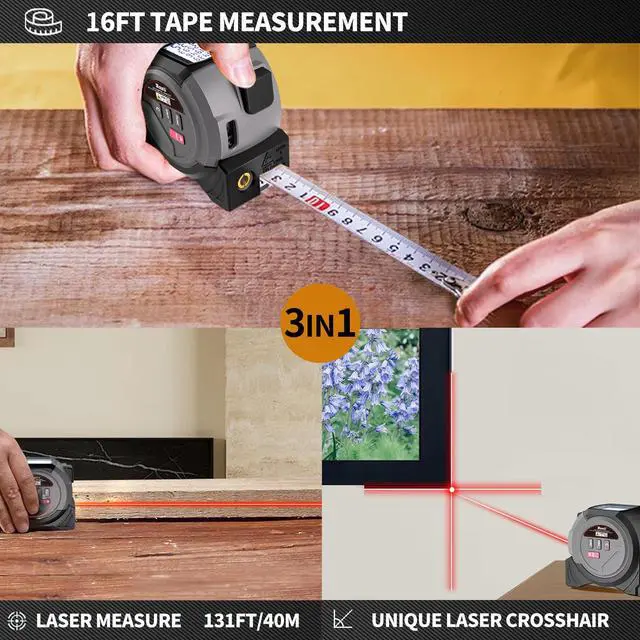 Alt view image 2 of 7 - Laser Tape Measure 3 in 1 Laser Rangefinder Tape Measure