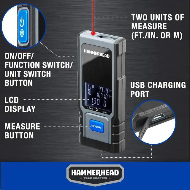 Alt view image 3 of 6 - Rechargeable Compact 130ft Laser Measuring Tool - HLMT130