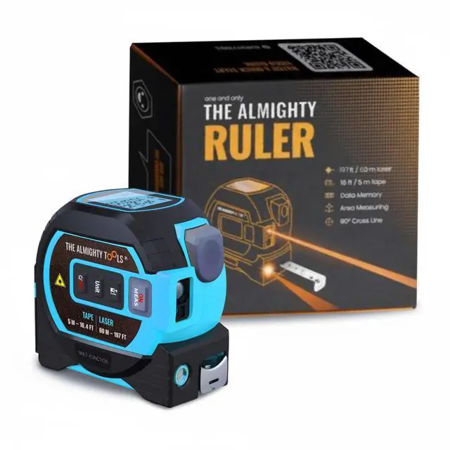 Main image of Ruler Laser Tape Measure | Laser Distance Measurer, Heavy-Duty Tool with Cross Marking Feature, Smart Range Finder, Easy-Read Display, Ft & Metric Measurement | 196 ft | 65 yd | 60 m