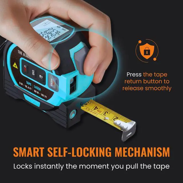 Alt view image 4 of 7 - Ruler Laser Tape Measure | Laser Distance Measurer, Heavy-Duty Tool with Cross Marking Feature, Smart Range Finder, Easy-Read Display, Ft & Metric Measurement | 196 ft | 65 yd | 60 m