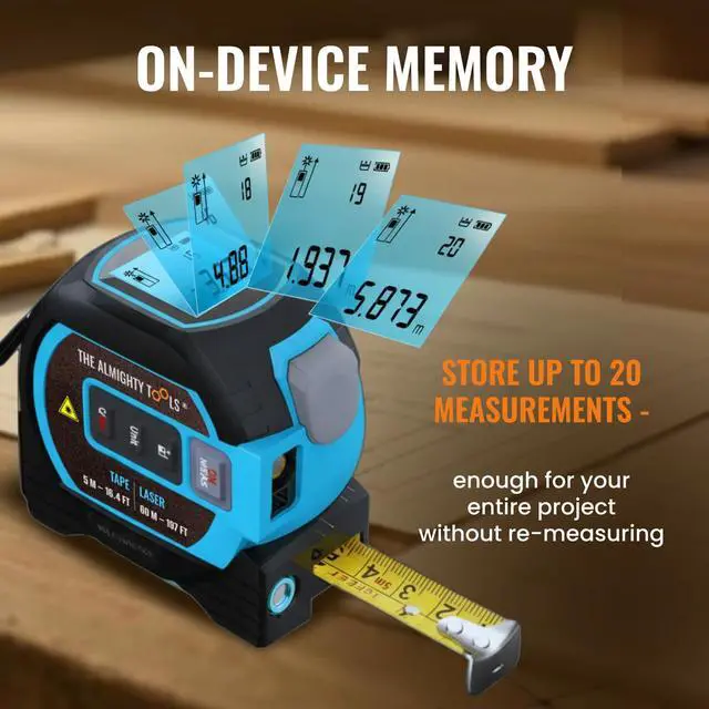 Alt view image 3 of 7 - Ruler Laser Tape Measure | Laser Distance Measurer, Heavy-Duty Tool with Cross Marking Feature, Smart Range Finder, Easy-Read Display, Ft & Metric Measurement | 196 ft | 65 yd | 60 m