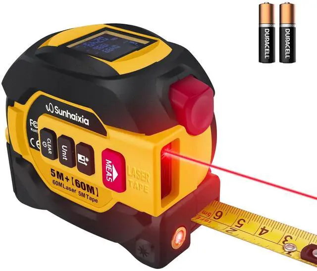 Main image of Laser Tape Measure 3 in 1 with Laser Level Crosshairs |196ft/60m Laser Distance+16ft/5m AutoLock Tape |Backlit LCD Display (Ft/Inch/M/mm) |for DIY,Construction, Interior Design (Yellow)