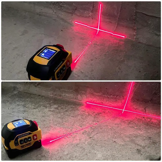Alt view image 4 of 7 - Laser Tape Measure 3 in 1 with Laser Level Crosshairs |196ft/60m Laser Distance+16ft/5m AutoLock Tape |Backlit LCD Display (Ft/Inch/M/mm) |for DIY,Construction, Interior Design (Yellow)