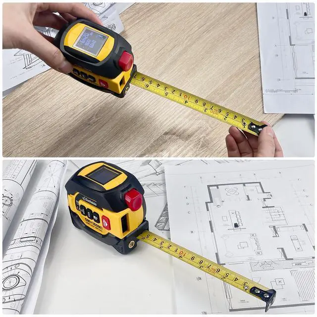 Alt view image 6 of 7 - Laser Tape Measure 3 in 1 with Laser Level Crosshairs |196ft/60m Laser Distance+16ft/5m AutoLock Tape |Backlit LCD Display (Ft/Inch/M/mm) |for DIY,Construction, Interior Design (Yellow)