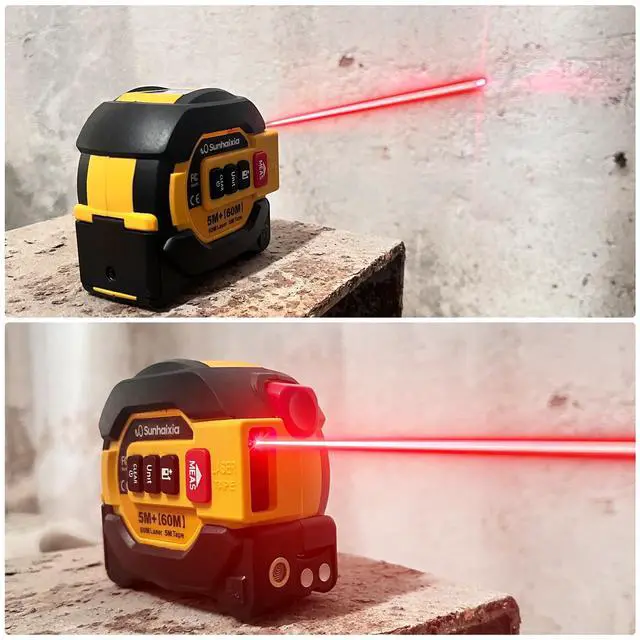 Alt view image 5 of 7 - Laser Tape Measure 3 in 1 with Laser Level Crosshairs |196ft/60m Laser Distance+16ft/5m AutoLock Tape |Backlit LCD Display (Ft/Inch/M/mm) |for DIY,Construction, Interior Design (Yellow)